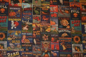 Packing crate labels are a colorful reminder of the history of the area.